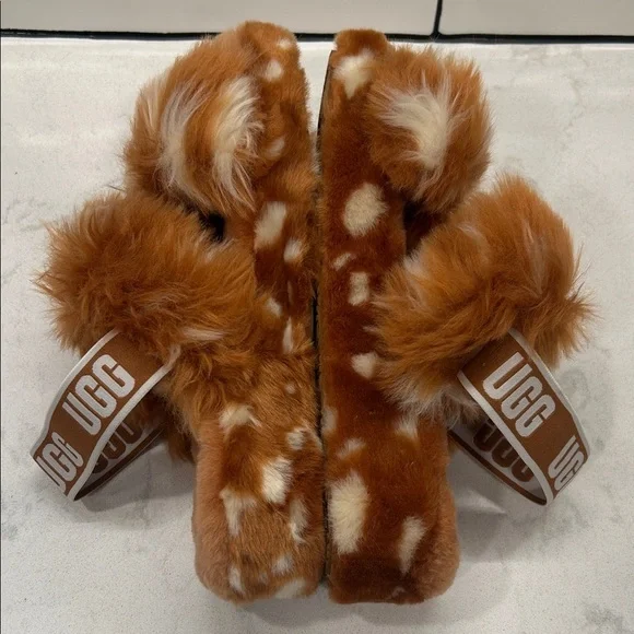 UGG Women's Oh Yeah Spots Slide Slipper Natural Deer Fawn Print New - Picture 13 of 16